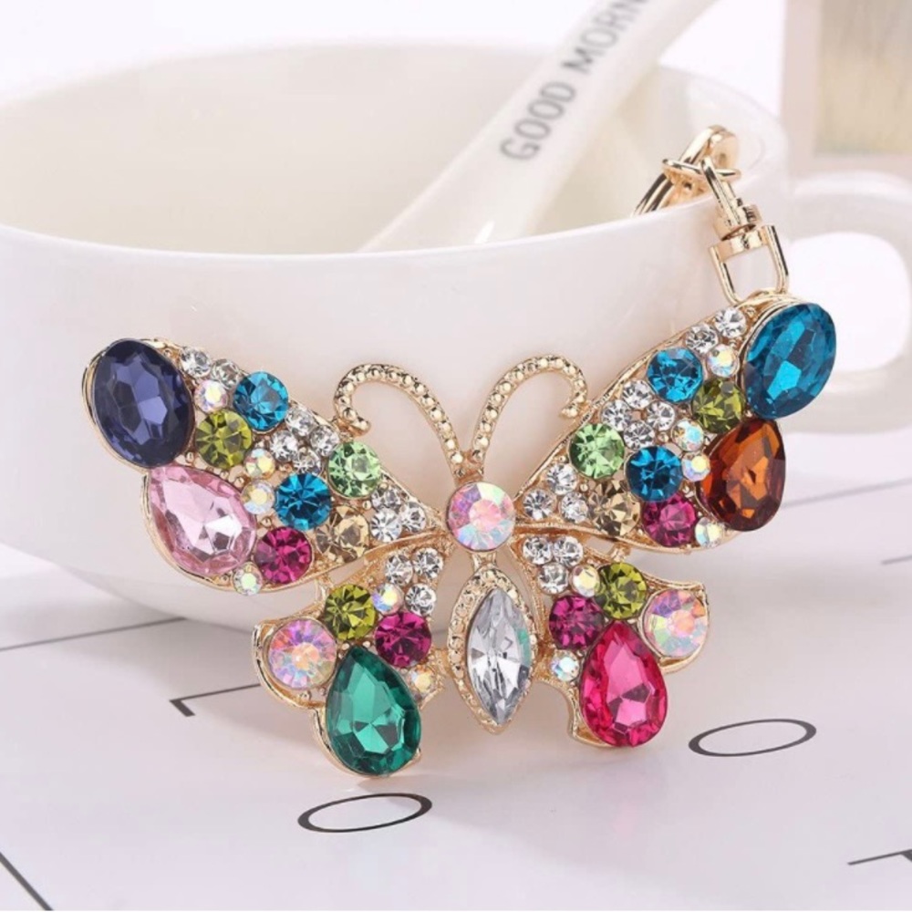 Bling Crystal Rhinestone Butterfly Shaped Metal Keychain